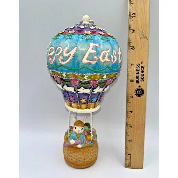 Vintage HTF Beautiful Happy Easter Bunny Rabbit In A Hot Air Balloon Flying - Picture 14 of 16